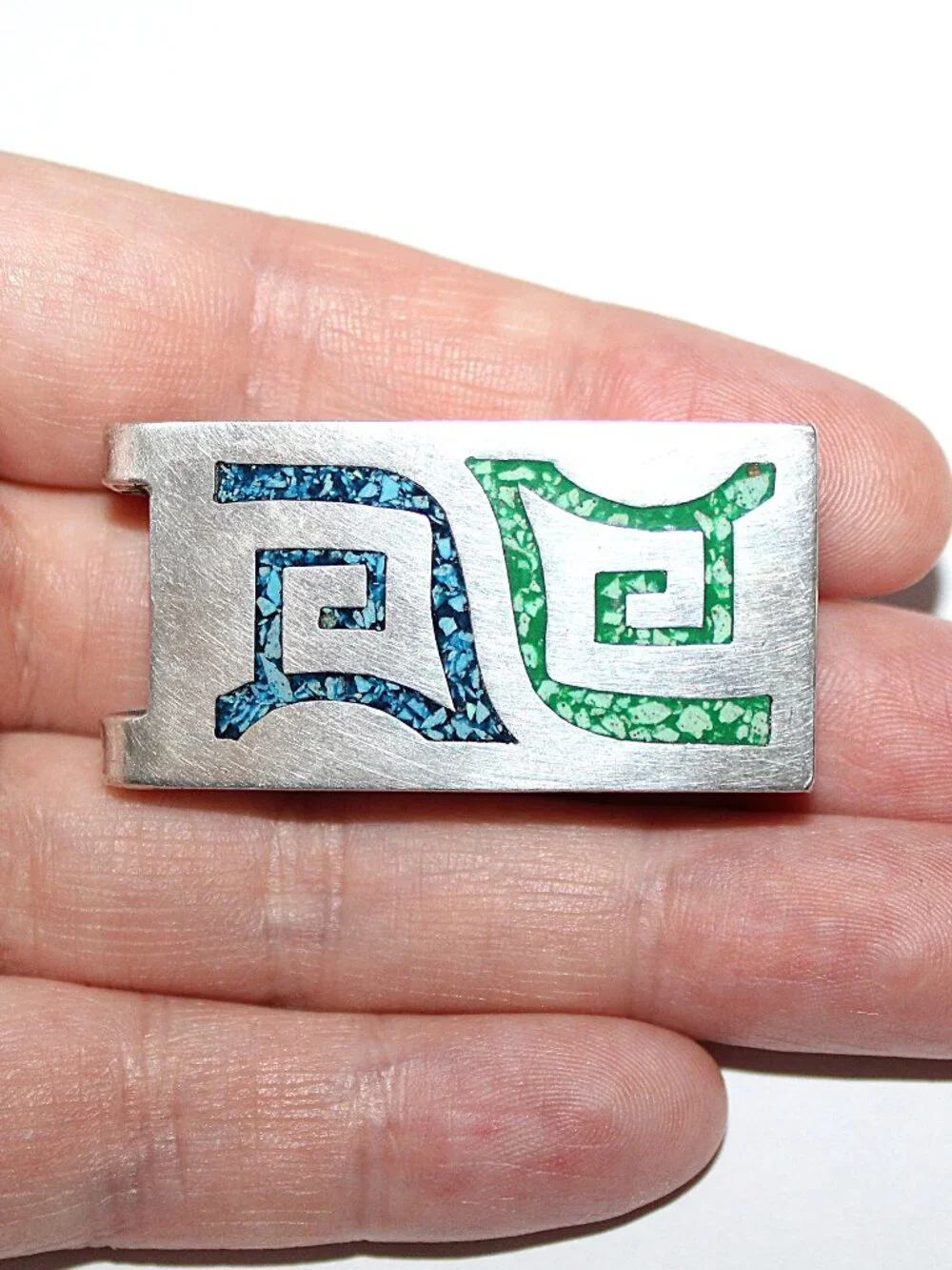 Vintage Taxco Sterling Silver Crushed Stone Money Clip 18 Grams